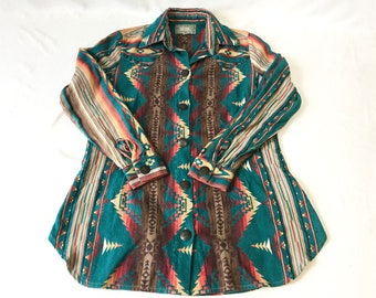 Vintage Silverado Houlihan Aztec Patterned Blouse, Women's Sz. S, Vintage Western Button Up