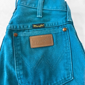 Vintage Wrangler Teal Blue Tapered Leg Jeans, Sz. 26" x 33", Unique Statement Western Festival Jeans image 6