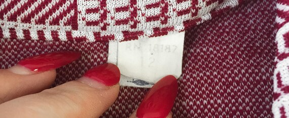 70s Red/White Houndstooth Patterned Button Up Blo… - image 5