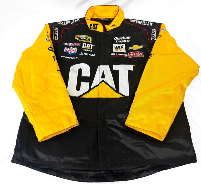 Chase Authentics Caterpillar Yellow Black Racing Jacket, Men's Sz. L, Vintage NASCAR Unisex Racing Jacket bild 1