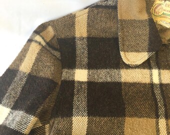 Vintage 90s Bemidji Woolen Mills Brown Plaid Wool Jacket, Sz. 42