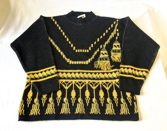 Vintage 80s Sweaters By Jolie Green and Yellow Ab… - image 1