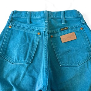 Vintage Wrangler Teal Blue Tapered Leg Jeans, Sz. 26" x 33", Unique Statement Western Festival Jeans image 5