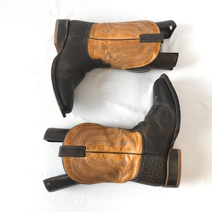 Vintage Tony Lama Asher Two-Toned Brown Exotic Leather Cowboy Boots, Style #SA2012, Sz. 10EE, Vintage Unique Western Boots