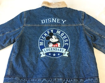 Vintage Disney Mickey Mouse "Legendary" Sherpa Lined Denim Jacket, Sz. XL, Vintage Disney Denim Jacket