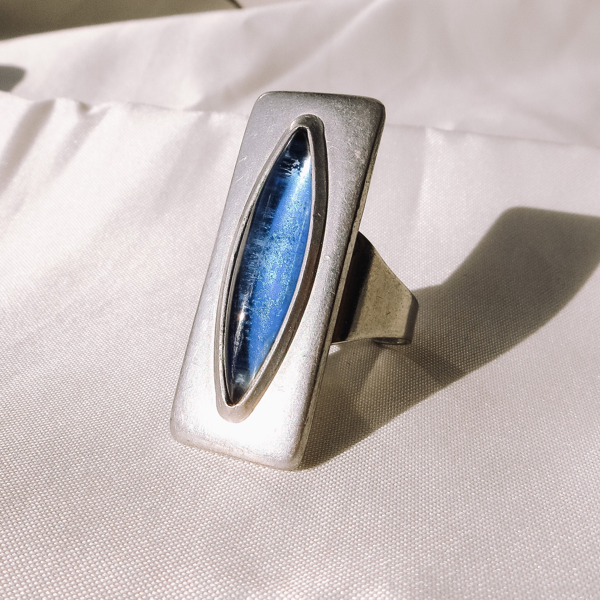 Vintage JORGEN JENSEN Pewter Denmark 230 Blue Ring, Sz. 7.25