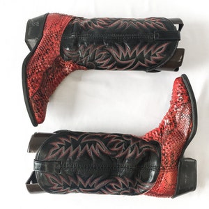 Vintage Acme Black and Red Leather Python Snake Cowboy Boots  display picture 2