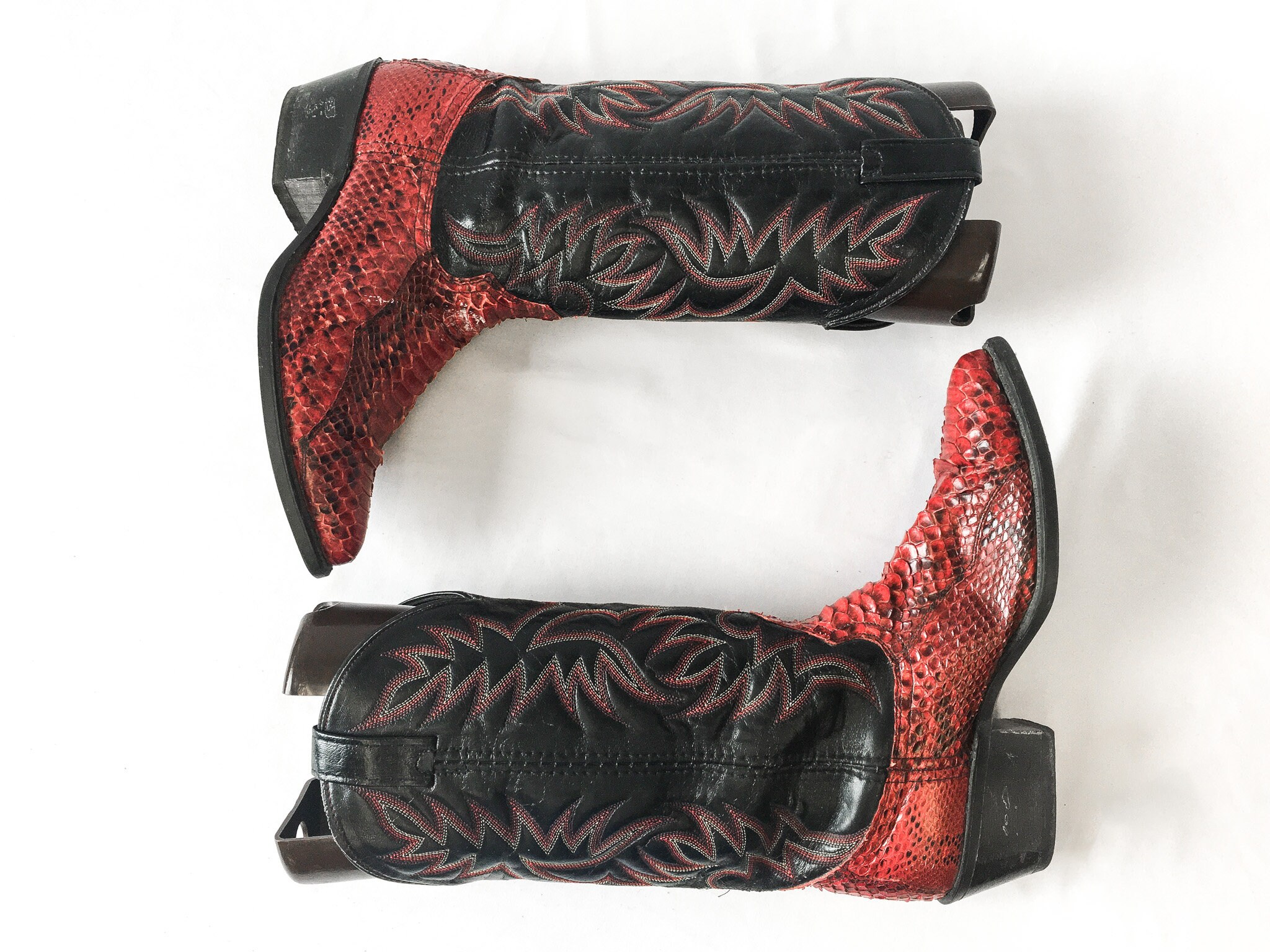 Vintage 90s Acme Mens Size 8.5 EW Python Snakeskin Leather Cowboy Boots Black Found those New old stock Acme python boots, perfect size  main image 3