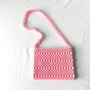 60s Handmade Bubblegum Pink Beaded Crossbody Bag