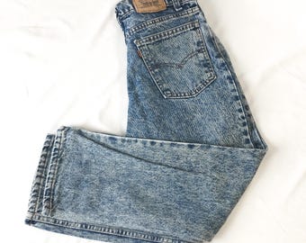 70s Levis 508 Medium Acid Washed Mid Rise Straight Tapered Leg Cropped Jeans, Sz. 28" x 24", Vintage Petite Size Jeans
