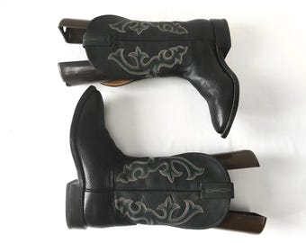Vintage Tony Lama Black With White Flame Stitch Western Boots Mens