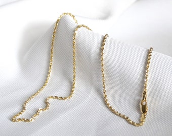 20in, 4.6g, Estate 14K Yellow Gold Diamond Cut Rope Necklace, Vintage Minimalist Layer Chains