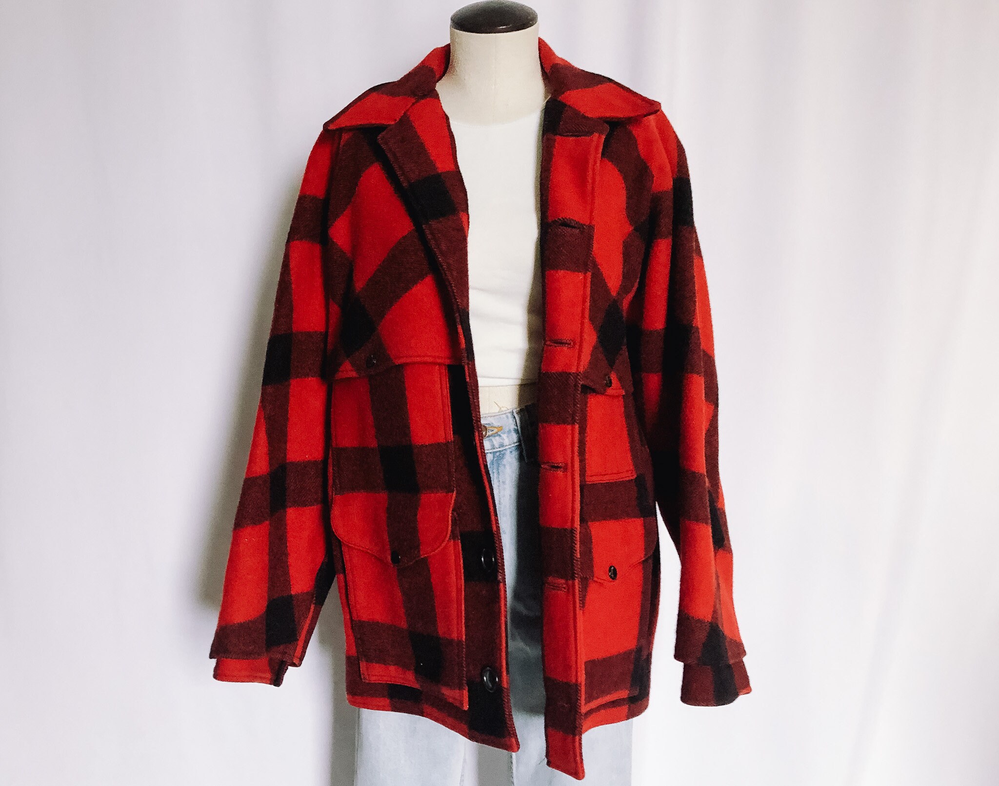 Vintage Filson Red Buffalo Plaid Jacket Red Plaid Wool Coat Etsy