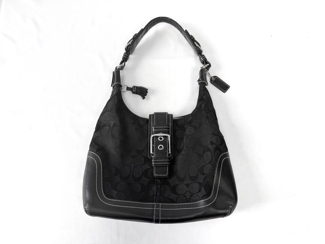 バッグ y2k 00s Coach hand bag Signature black Y2K 00s Coach Signature Hamilton Black Monogram Hobo Canvas