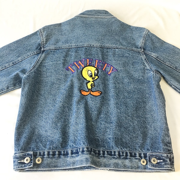 Vintage 90s Looney Tunes Tweety Medium Wash Denim Jacket, Women's Sz. L