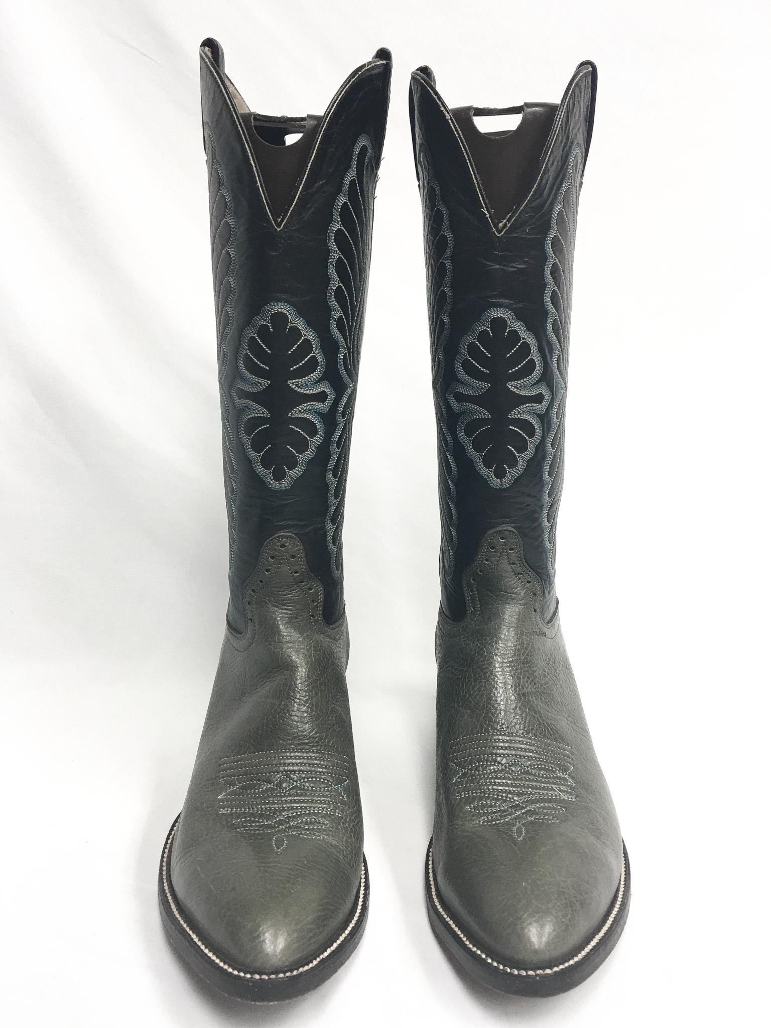 国内外の人気集結！ Hondo Vintage Black Cowboy Leather Toned Gray/green and 靴
