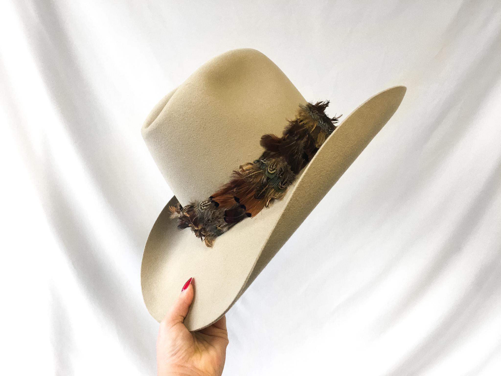 Vintage American Hat Co Felt Cowboy Hat 7 3/8 Feather Band Western USA 1000X American Felt Hat Pecan main image 4