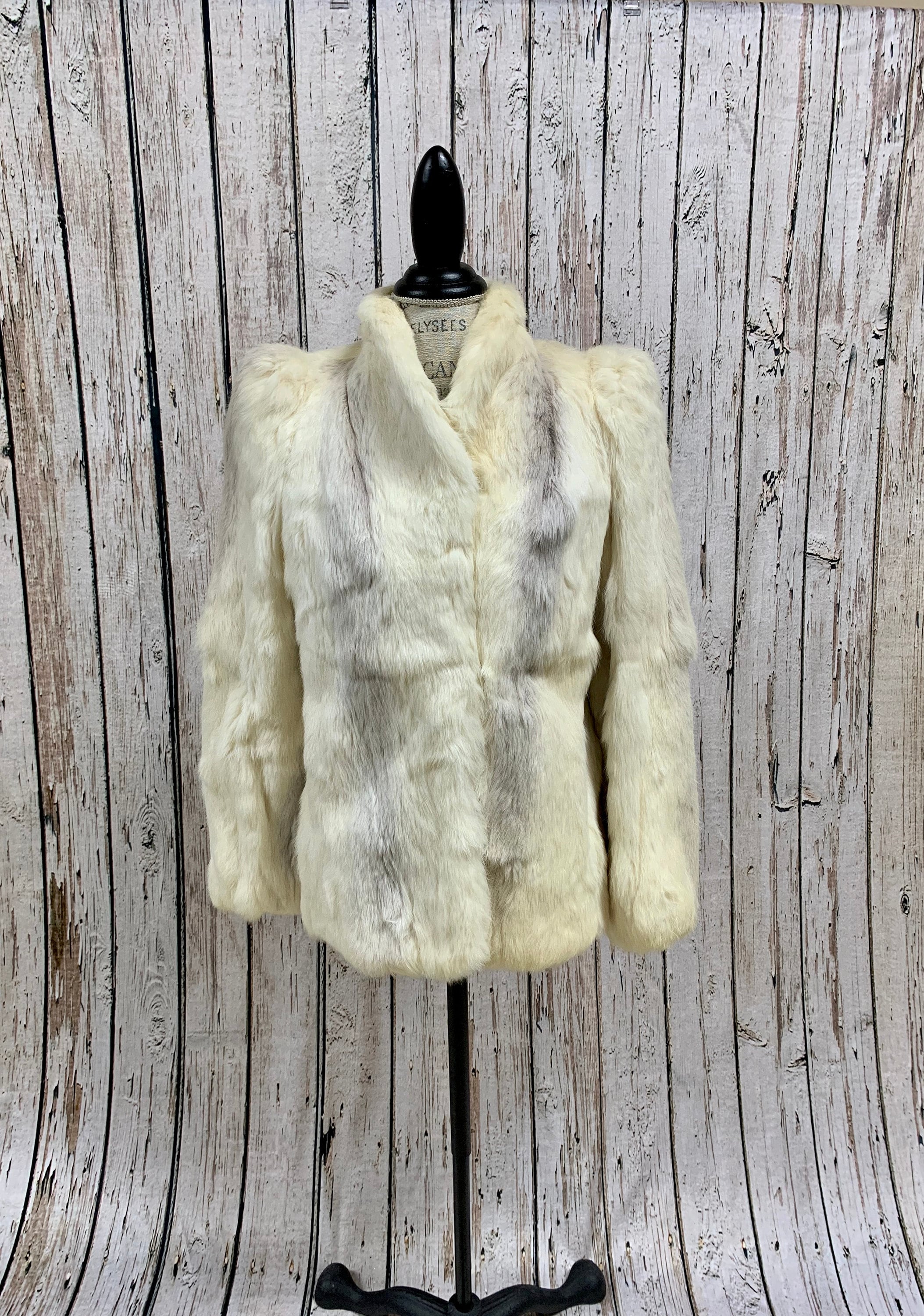 Vintage, 1980's, Fur Coat, Rabbit Fur, J.S.L. Ii, Creamy White, Jutted  Shoulders, Waist Length 