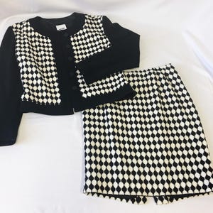 Vintage 90s MOSCHINO Black and White Wool Suit Set, Approx. Sz. 2-4, Vintage Designer Preppy Academia Style