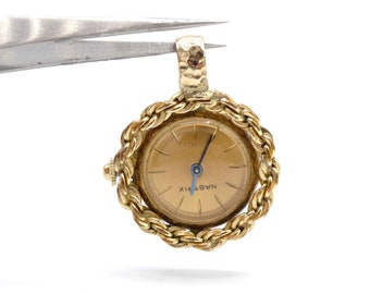 Vintage NASTRIX 10K RGP 17 Jewel Pocket Watch Pendant with Rope Chain Detail Estate Jewelry