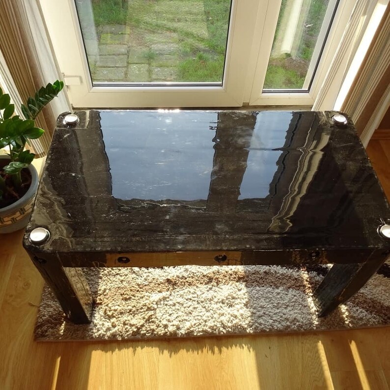 Burnt coffee table made of pine wood covered with epoxy resin Etsy