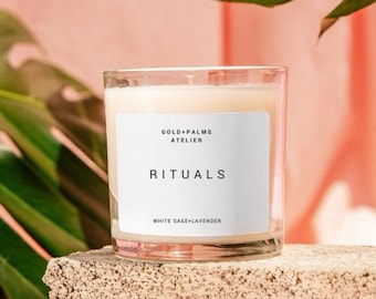 Lavender Scented Candle Soy Wax Lavender & Sage Relaxing Spa Candle &#39;Rituals&#39; Candle for Mom Gift for Her Housewarming Gift for Hostess