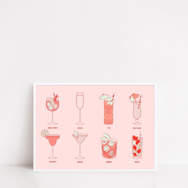 Cocktail collection poster / cocktails poster / pink poster / summer drinks poster