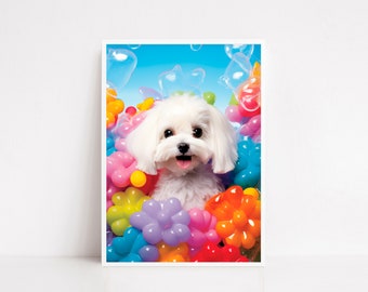 Maltese dog, Bichon Maltese dog, Dog poster, Dog Wall art, Gift For Dogs Lover, dog art, Dog home decor, Pet Portrait, animal poster