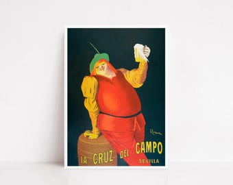 Leonetto Cappiello Vintage Beer Poster – Cruz del Campo Sevilla – Spanish Brewery Wall Art – 1920s Advertising Print – Bar Decor