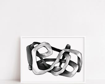 Scandinavian Abstract Brushstroke Poster – Monochrome Expressionist Wall Art in Black, Grey & White for Studio or Modern Home - Scandi art