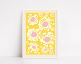 Flower yellow background poster | flower print | flower market poster | flower art | botanical poster | yellow flower poster