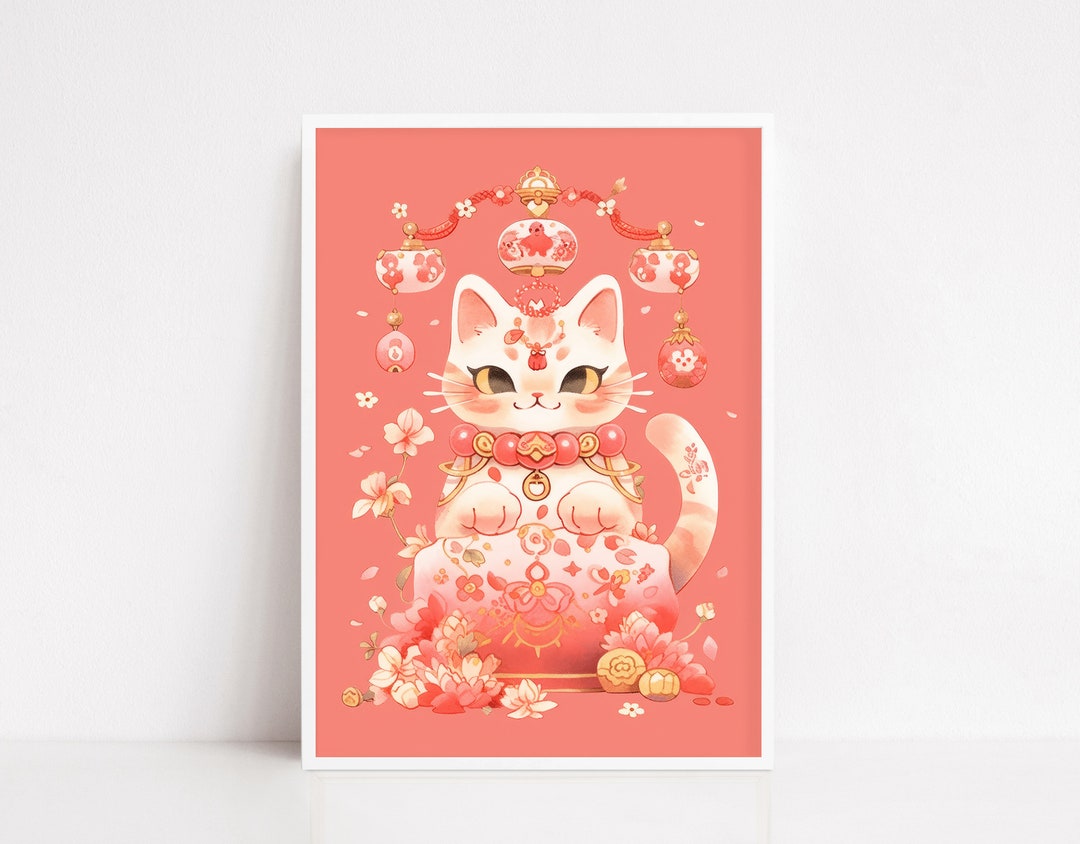 Maneki Neko Japanese Cat | Japanese Lucky Cat | cat Poster | Cat Print ...