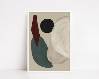 Minimalist Abstract Wall Art Print, Modern Geometric Shapes Poster, Neutral Earth Tone Decor for Living Room or Office Interior
