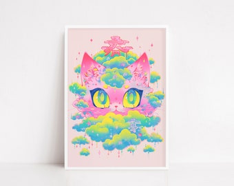 Cat poster | japanese lucky cat | cat poster | cat print | cat lover gift | Animal wall art decor | cat art| cat wall art | Risograph cat