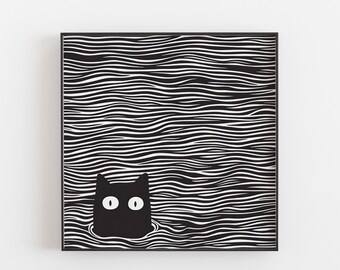 Cat Poster - Cat Print - Minimalist Black and White Cat Art Print - Modern Cat Wall Decor - Abstract Cat Illustration  Quirky Feline Artwork