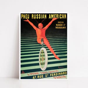 Leonetto Cappiello Vintage Poster – Pneu Russian American Tyre Ad – French Art Deco Print – 1920s Advertising Artwork – Retro Wall Decor