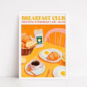 Breakfast Club Art Print – Retro Morning Poster with Coffee & Pastries, Colorful Kitchen Wall Decor, Café Style Illustration