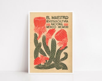 Vintage Mexican Art Print El Maestro 1922 Revista De Cultura Nacional Retro Cactus Flower Poster Wall Art Botanical Illustration