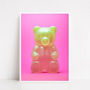 Gummy Bear Poster, Gummy Bear Art, Gummy Bear Decor, Pop Art, Candy Wall Art, Sweets poster, Trendy Y2K Wall Art, Colourful Art Print