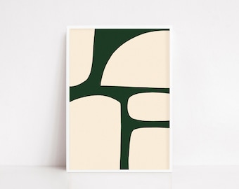 Minimalist Abstract Wall Art Print, Modern Geometric Poster in Green and Beige, Mid Century Style Canvas for Living Room or Office Decor