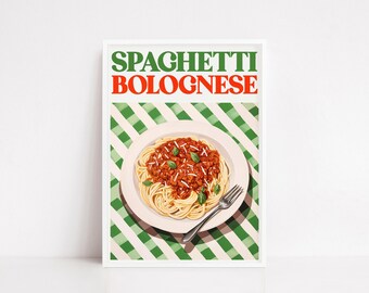 Spaghetti Bolognese Art Print – Italian Pasta Poster, Retro Kitchen Wall Decor, Spaghetti poster