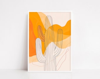 Minimalist Cactus Poster – Desert Boho Wall Art in Warm Earth Tones | Modern Abstract Line Art Print - modern wall art - desert wall art
