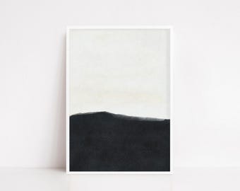 Minimalist Abstract Black and White Poster – Modern Monochrome Wall Art, Japandi Inspired Landscape Print - Black and white print