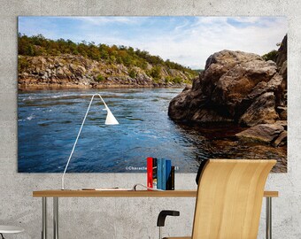 Téléchargement numérique de paysage aquatique, Rivers Edge, Parc national de Great Falls, Rivière Potomac, Paysage numérique naturel, Image de rivière paisible