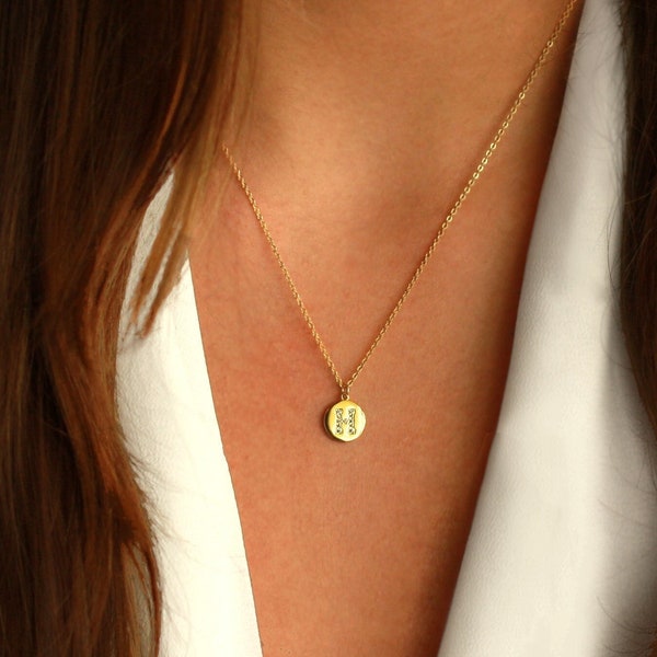 Initial disk Necklace | Letter Necklace | Gold Disc Necklace | Custom Initial Jewelry | Gift for Her | CZ Initial Necklace | Dainty Necklace