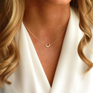 Crescent Moon Necklace | Dainty Crescent Moon Necklace | Sideways Crescent Moon Necklace | Hammered Moon Necklace, GOLD Moon Choker, SILVER