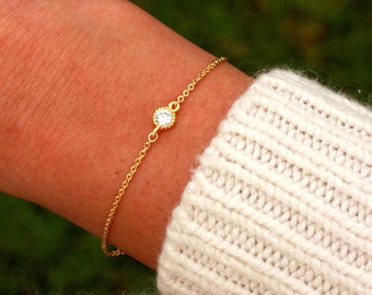 Tiny CZ Charm Bracelet | Cubic Zirconia Bracelet | Bridesmaid Bracelet | GOLD, SILVER, Rose Gold Bracelet | Gift for Her | Birthday Gift