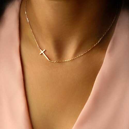 Sideways Cross Necklace Cross Necklace Gold Side Ways Cross Etsy