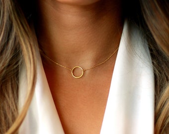 Delicate Open Circle Necklace | Dainty Gold Circle Necklace Choker | Best Everyday Necklace | Minimal Outline Charm Choker | Friendship gift