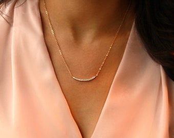 Cubic Necklace \u2022 Stylish Sparkling Zirconia Curved Bar Necklace \u2022 Handmade \u2022 Dainty Necklace \u2022 Bridesmaid Love Gift Birthday Graduation